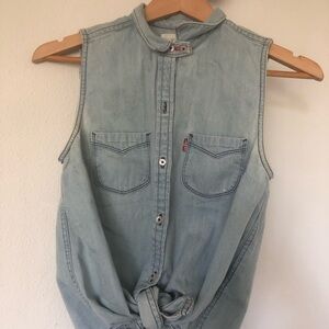 Levi's Light Blue Denim Sleeveless  Button-Up Top Twist Tie XS
